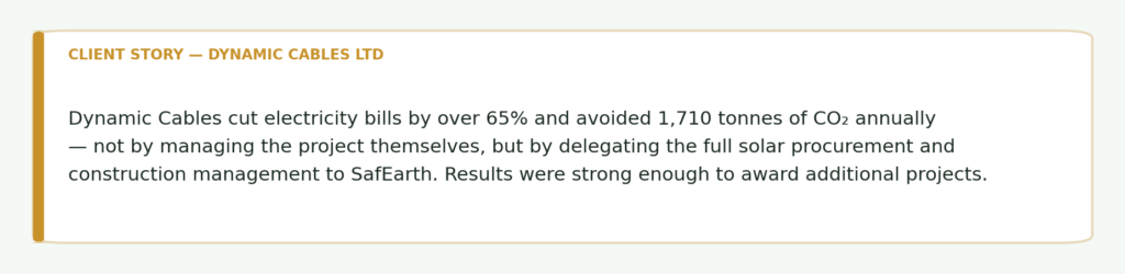 Client story — Dynamic Cables cut electricity bills by over 65% and avoided 1710 tonnes of CO2 annually through SafEarth's end-to-end solar project management